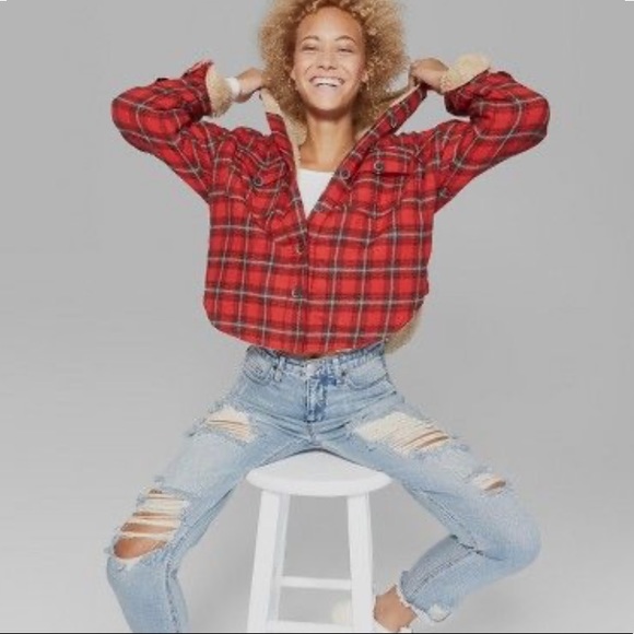 wild fable Jackets & Blazers - Women’s Plaid Cropped Faux Fur Plaid Jacket